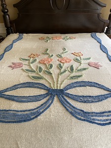 Vintage Floral Design Large Colorful Chenille Bedspread