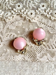 Vintage Coro Pink Moonglow and Rhinestone Clip-On Earrings