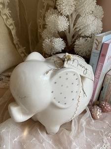Hare's Elephant Bank with Personalized Name Tag