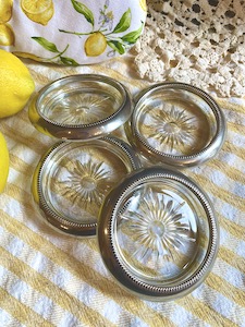 Vintage Sterling Silver and Glass Center Coasters by Friedman Jewelers