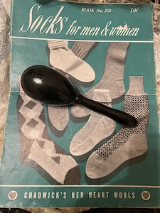 Vintage Wooden Sock Darner and 1948 Knitting Socks Booklet