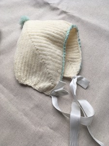 Vintage Hand Knit Ivory Baby Bonnet